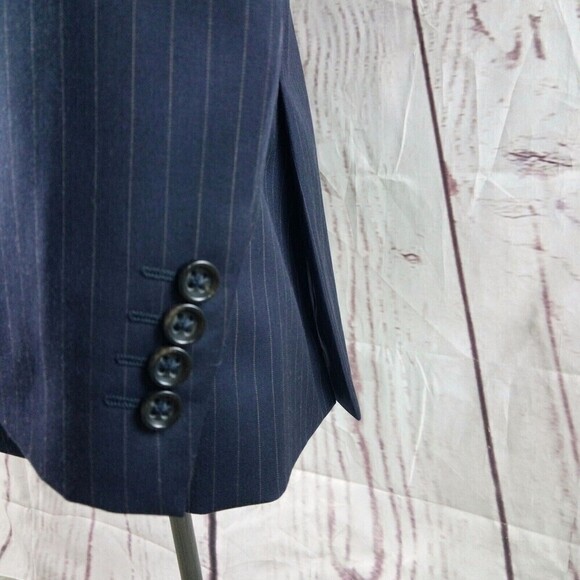 Stafford Tailored Culture Classic Fit 46R Wool 2 Buttn Blue Striped Suit Blazer - Picture 4 of 12